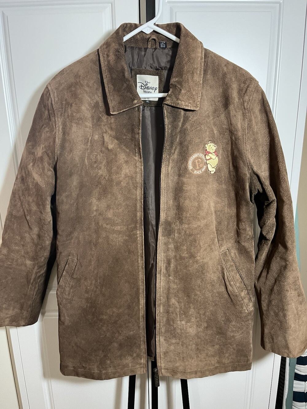 Vintage Disney Brown Suede Authentic Winnie The Pooh Zip Up Coat Jacket XL